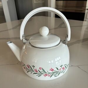 Vintage Floral White Teapot with Pink Accents